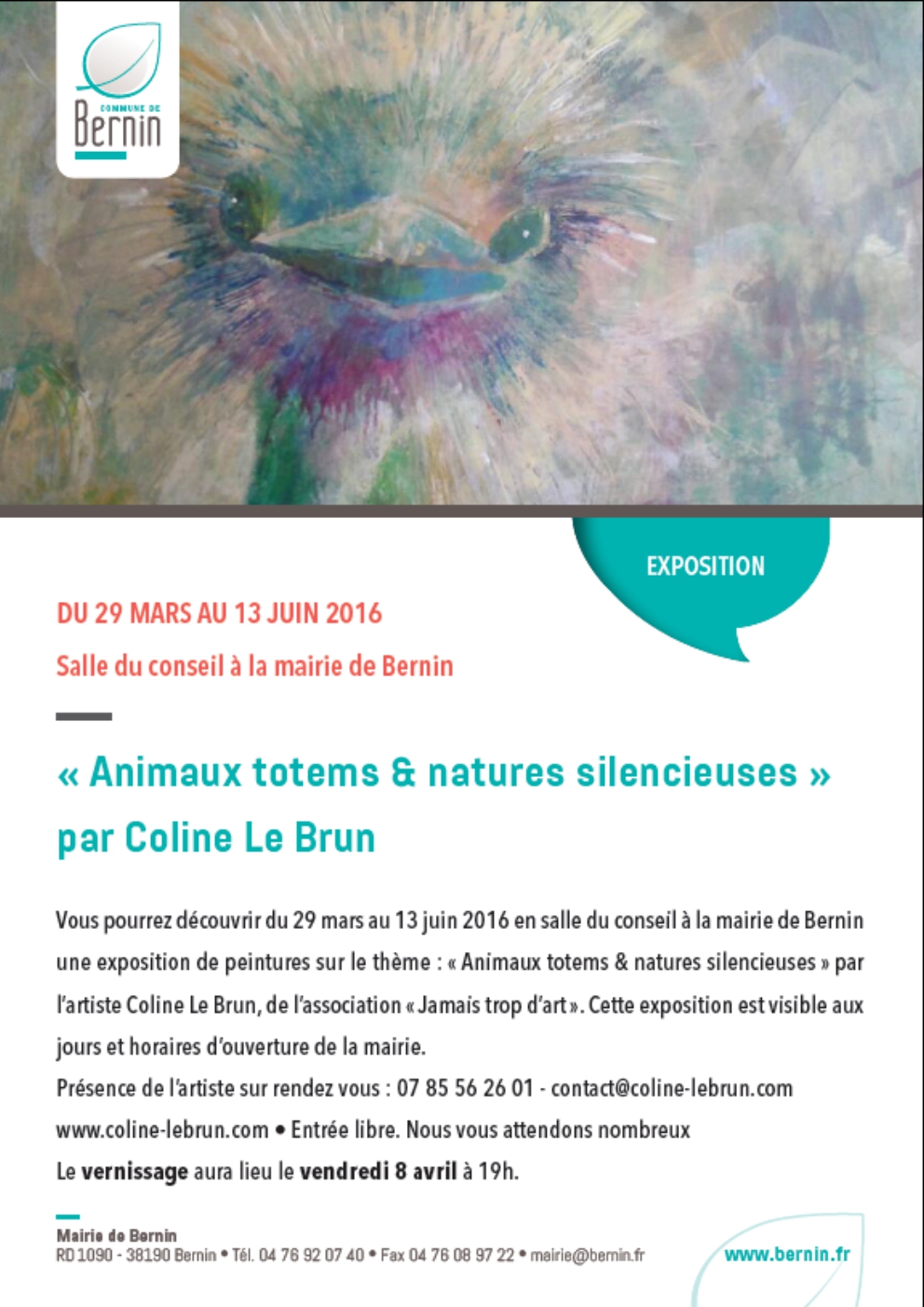 Invitation Expo à Bernin Animaux totems et natures silencieuses